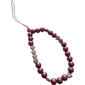 Handmade Metallic Pink Beaded Phone Strap